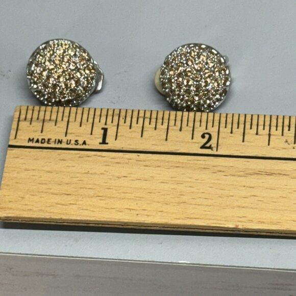 Stunning Vintage Signed BLAIR DELMONICO Gold Silver Rhinestone Clip on Earrings - Picture 4 of 4